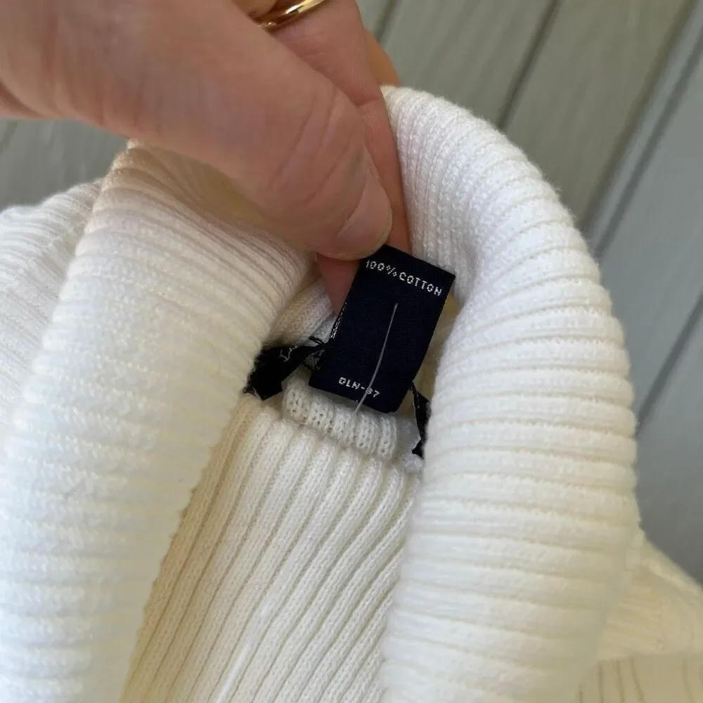 Lands’ End Lighthouse Ivory Cotton Cable Knit Turtleneck Sweater NWT M